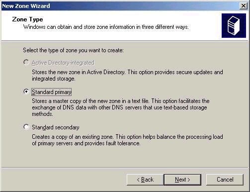 Active Directory Tutorial --  New Zone Wizard