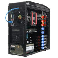 The back panel of the Thermaltake V9 BlacX case